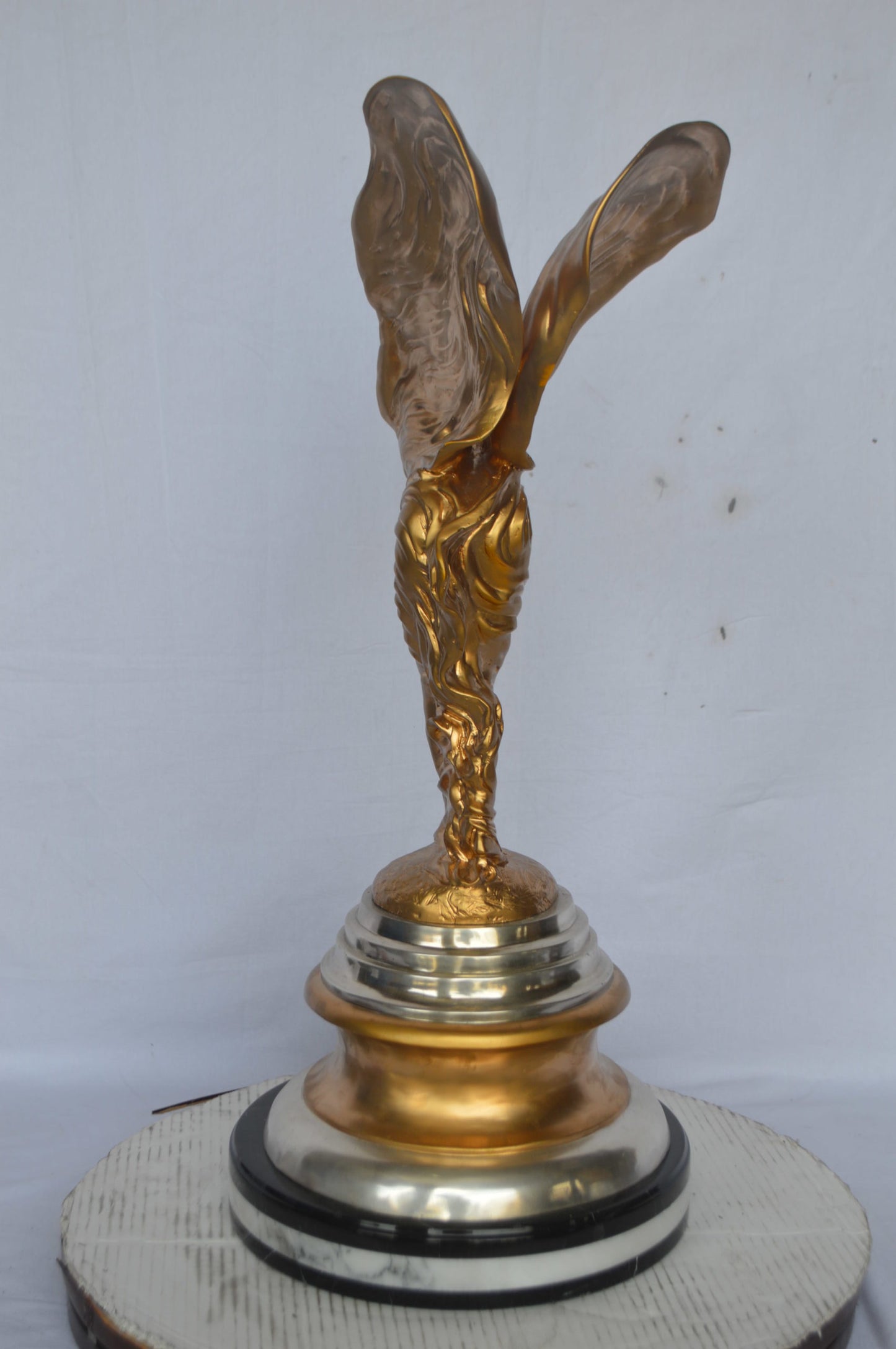 Gold and Silver Rolls Royce Bronze Statue - Size: 14"L x 14"W x 32"H.