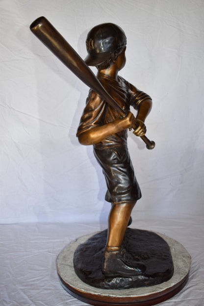 Young Boy in NY Yankees Cap Hitting Baseball Bronze Statue 40" x 22" x 40"H