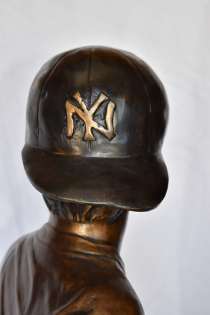 Young Boy in NY Yankees Cap Hitting Baseball Bronze Statue 40" x 22" x 40"H