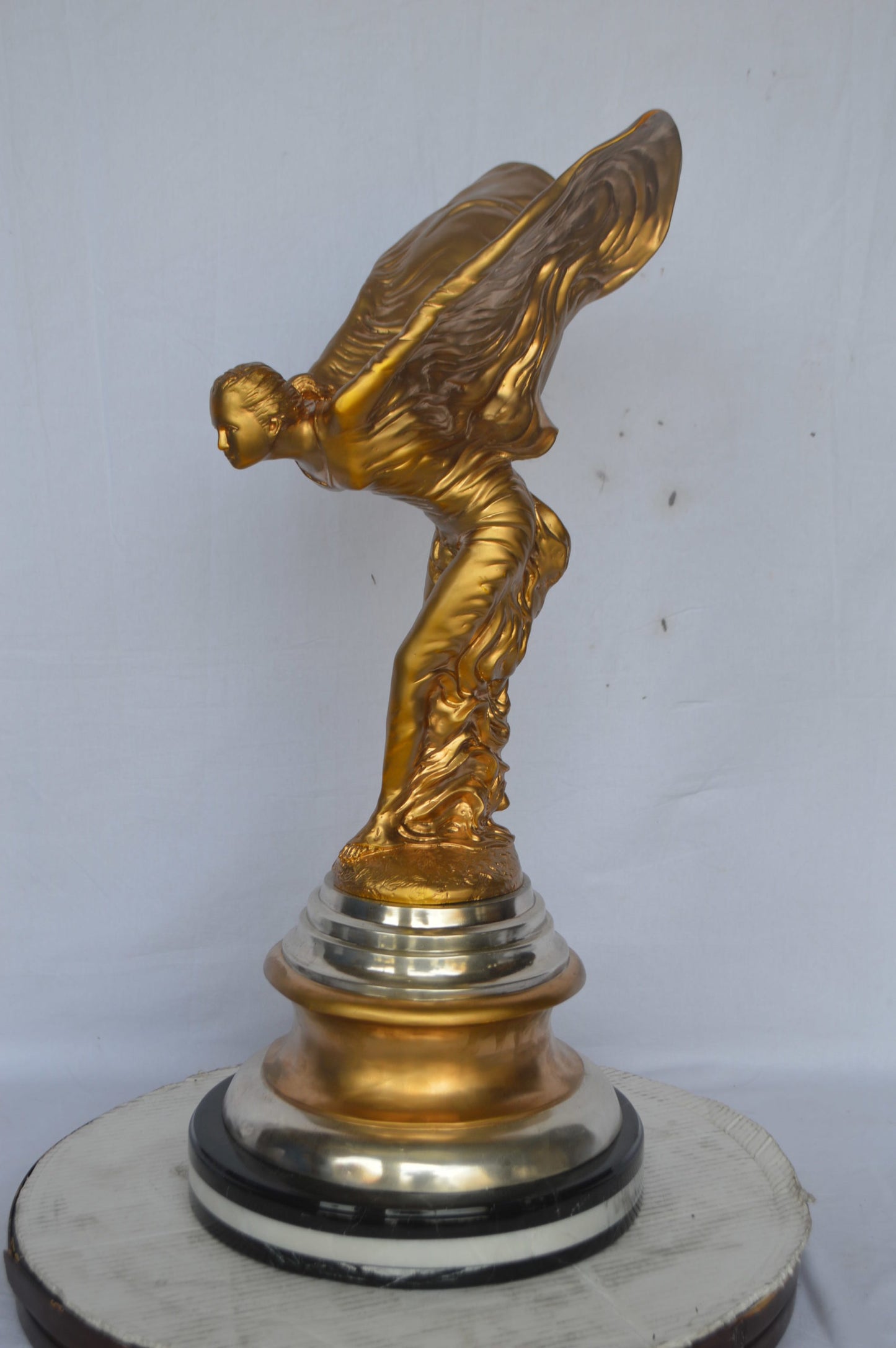Gold and Silver Rolls Royce Bronze Statue - Size: 14"L x 14"W x 32"H.