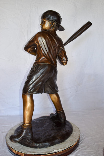 Young Boy in NY Yankees Cap Hitting Baseball Bronze Statue 40" x 22" x 40"H