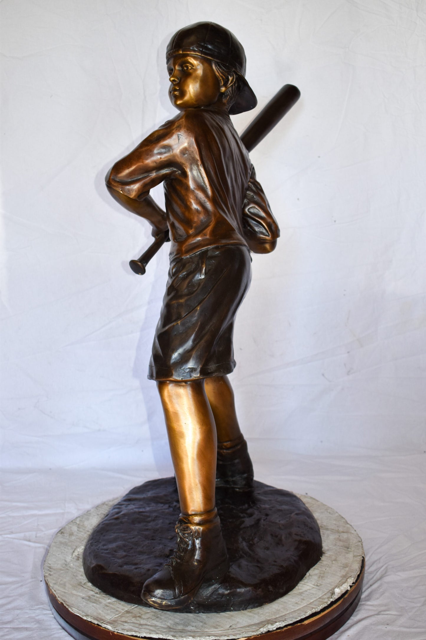 Young Boy in NY Yankees Cap Hitting Baseball Bronze Statue 40" x 22" x 40"H