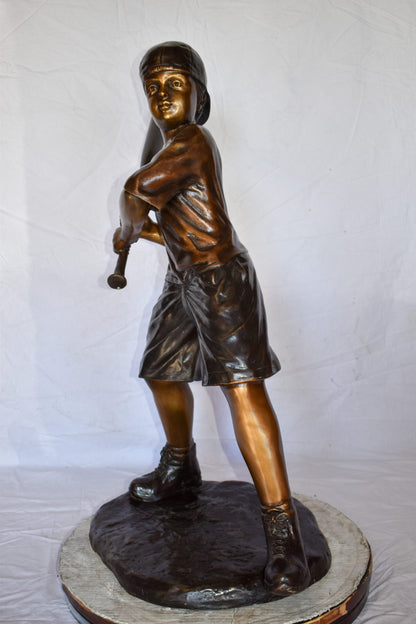 Young Boy in NY Yankees Cap Hitting Baseball Bronze Statue 40" x 22" x 40"H