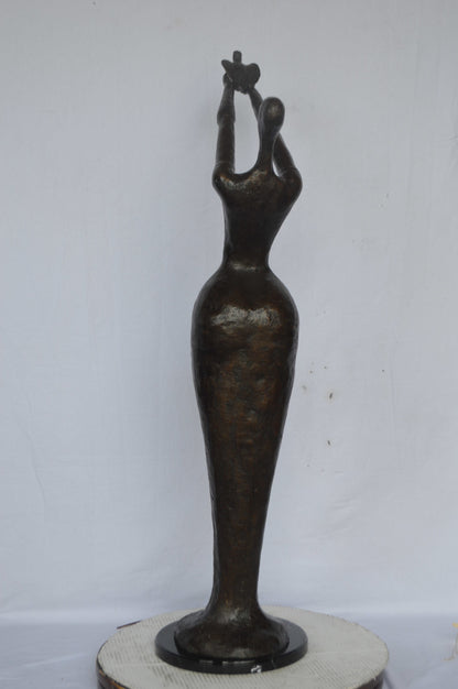 Woman Releasing Bird Modern Art Bronze Statue - Size: 13"L x 19"W x 52"H.