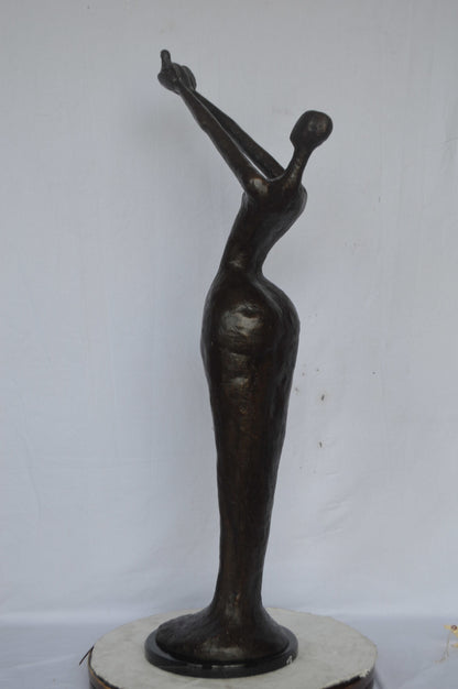 Woman Releasing Bird Modern Art Bronze Statue - Size: 13"L x 19"W x 52"H.