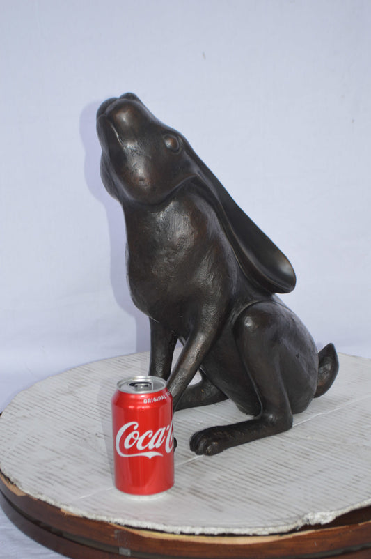 Rabbit Gazing Up Bronze Statue - Size: 8"L x 14"W x 16"H.