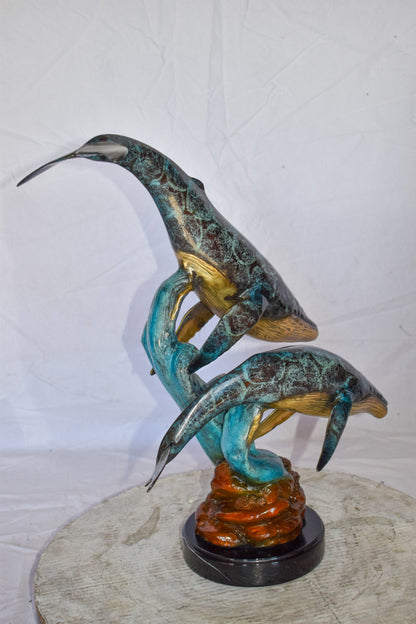 Pair of Humpback Whales Swimming in The Ocean Bronze Statue  20" x 10" x 25"H