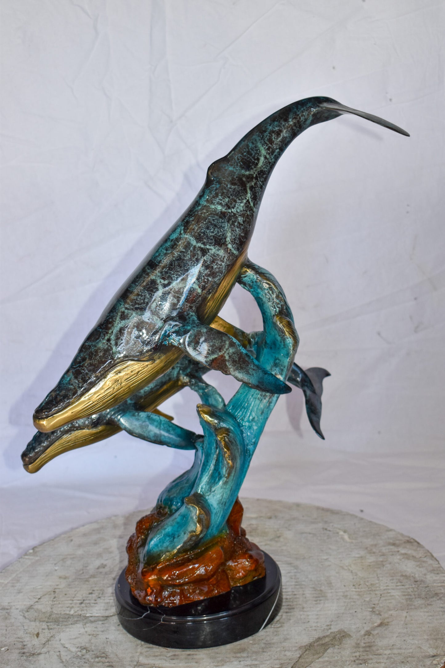 Pair of Humpback Whales Swimming in The Ocean Bronze Statue  20" x 10" x 25"H