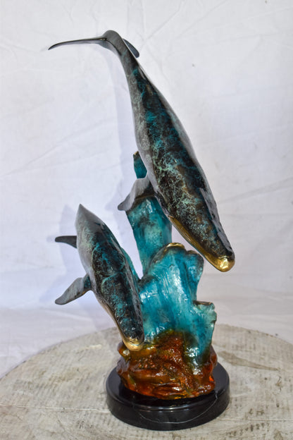 Pair of Humpback Whales Swimming in The Ocean Bronze Statue  20" x 10" x 25"H