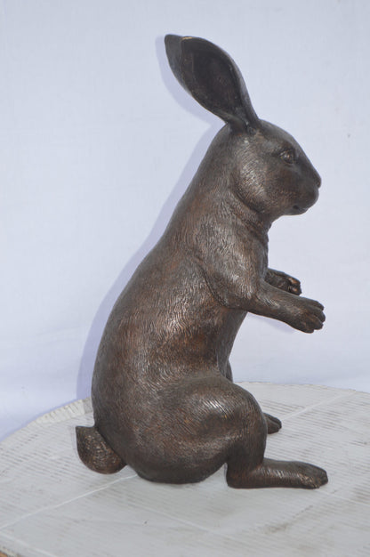Rabbit looking down bronze statue - Size: 10"L x 12"W x 20"H.