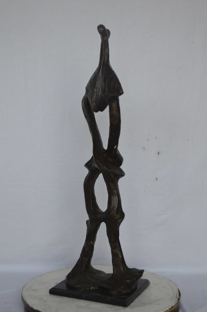 Modern art abstract, a couple kissing bronze statue - Size: 13"L x 11"W x 40"H.
