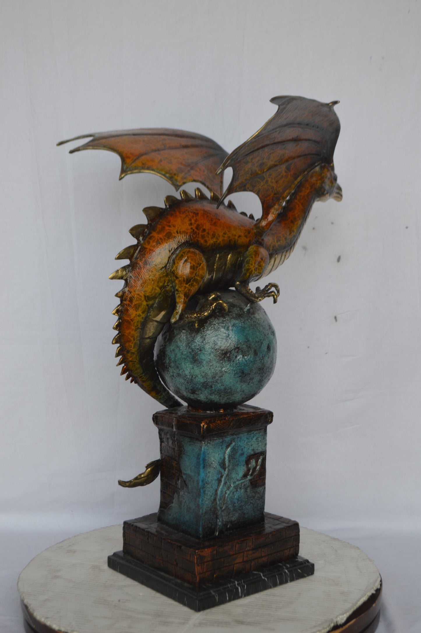 Dragon bronze statue - Size: 22"L x 21"W x 31"H.