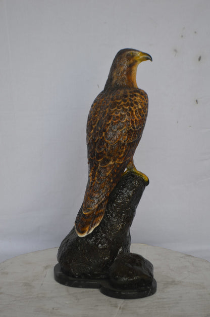 Hawk on a Rock bronze statue - Size: 12"L x 9"W x 22"H.
