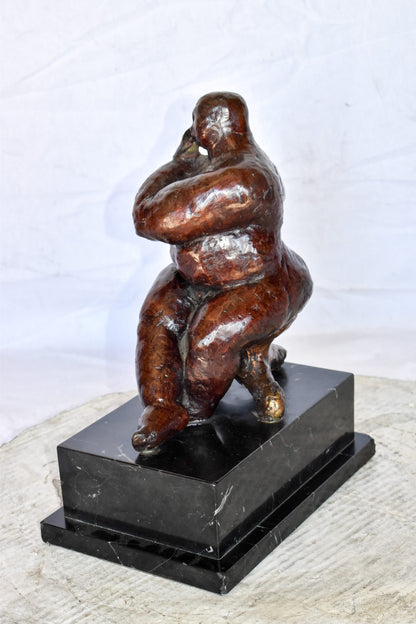 Botero Replica of Art Nude Man Playing the Flute Bronze Statue 10" x 7" x 11"H