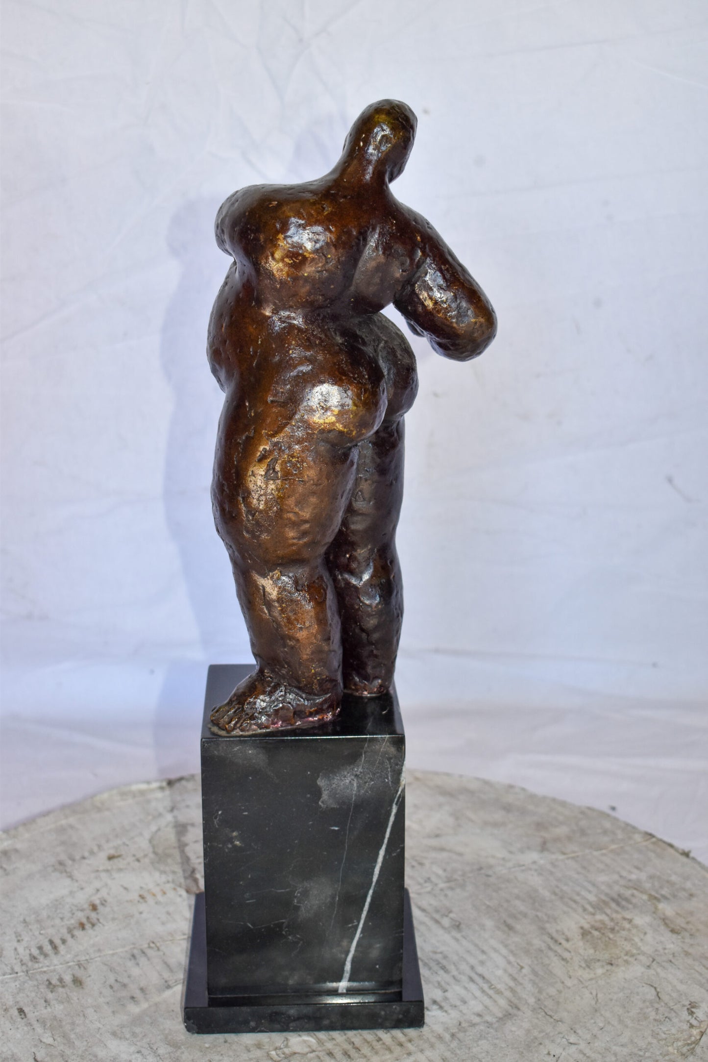 Botero Replica of Art Nude Man Playing Saxophone Bronze Statue 7" x 7" x 23"H