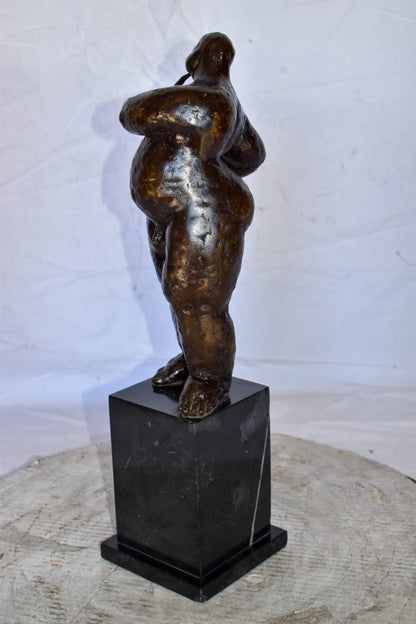 Botero Replica of Art Nude Man Playing Saxophone Bronze Statue 7" x 7" x 23"H