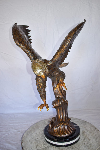 Eagle In Action Searching the Ocean for Prey Bronze Statue  21" x 18" x 35"H