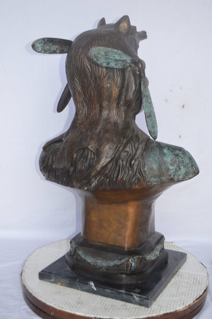 Indian Tribe Leader Bust bronze statue - Size: 22"L x 15"W x 32"H.