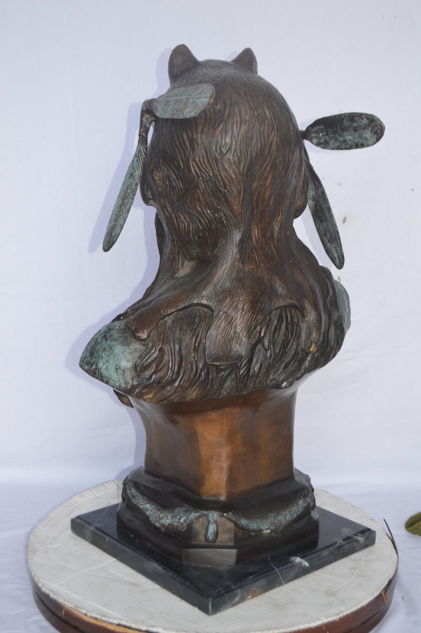 Indian Tribe Leader Bust bronze statue - Size: 22"L x 15"W x 32"H.