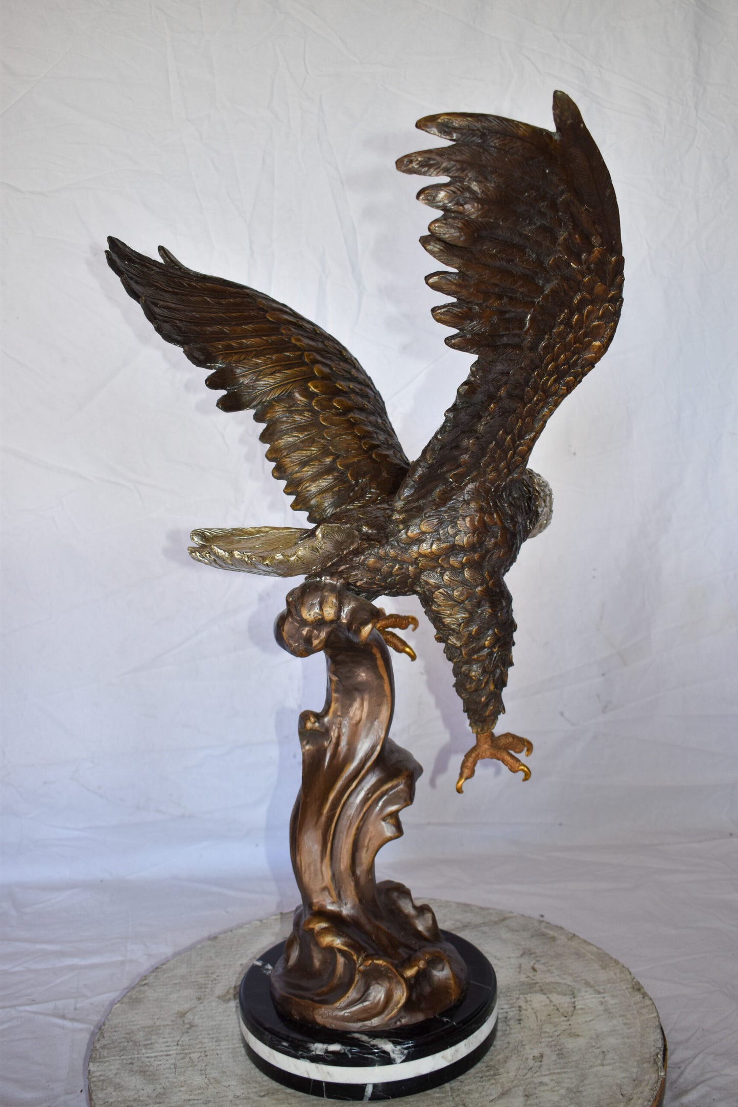 Eagle In Action Searching the Ocean for Prey Bronze Statue  21" x 18" x 35"H