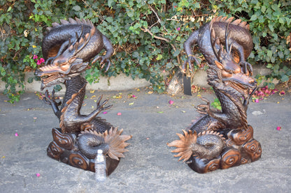 A Giant Pair of Dragons Bronze Statue Fountain Size: 35" x 22" x 37"H