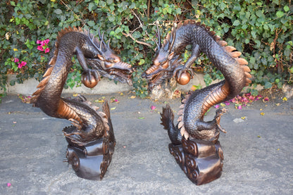 A Giant Pair of Dragons Bronze Statue Fountain Size: 35" x 22" x 37"H