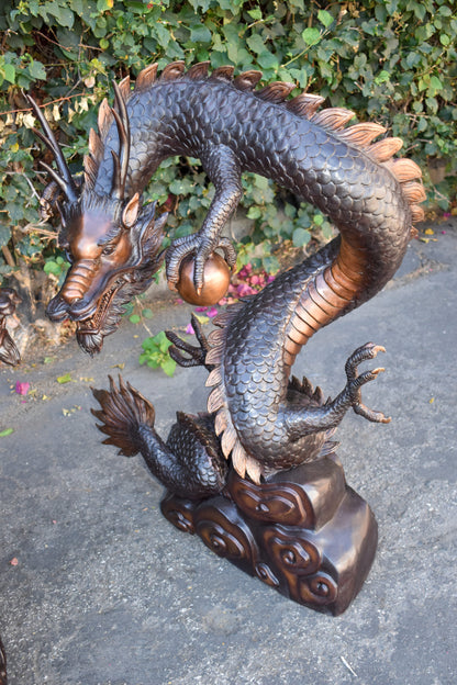 A Giant Pair of Dragons Bronze Statue Fountain Size: 35" x 22" x 37"H