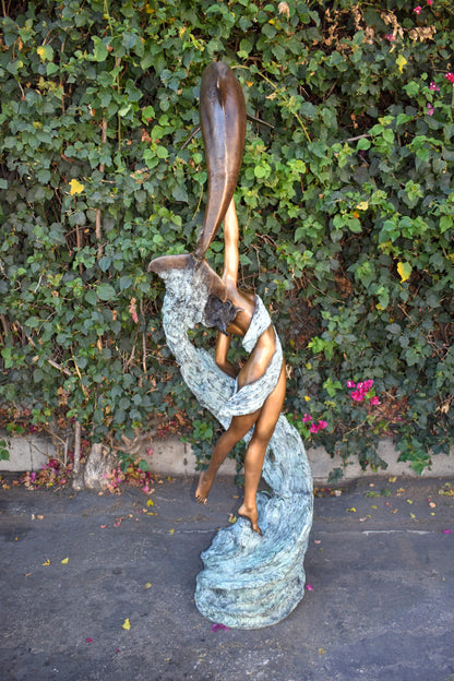 Dolphin Trainer In Action Bronze Statue Fountain Life Size 19" x 26" x 74"H