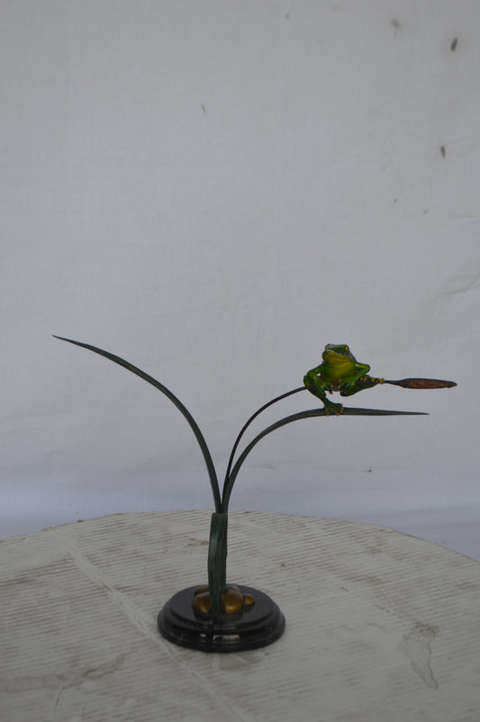 Resting Blue Frog Bronze Statue - Size: 16"L x 5"W x 12"H.