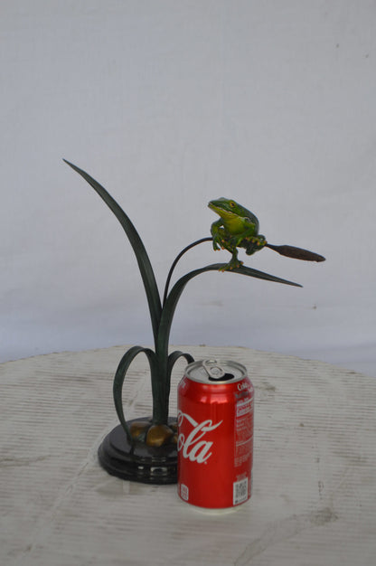 Resting Blue Frog Bronze Statue - Size: 16"L x 5"W x 12"H.