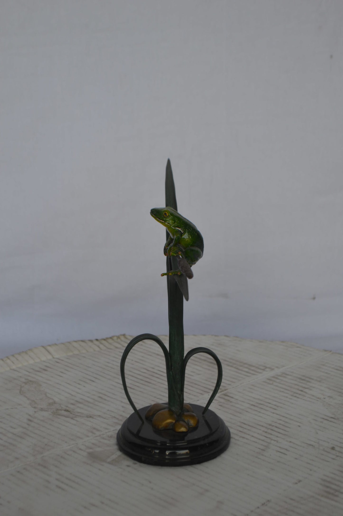 Resting Blue Frog Bronze Statue - Size: 16"L x 5"W x 12"H.