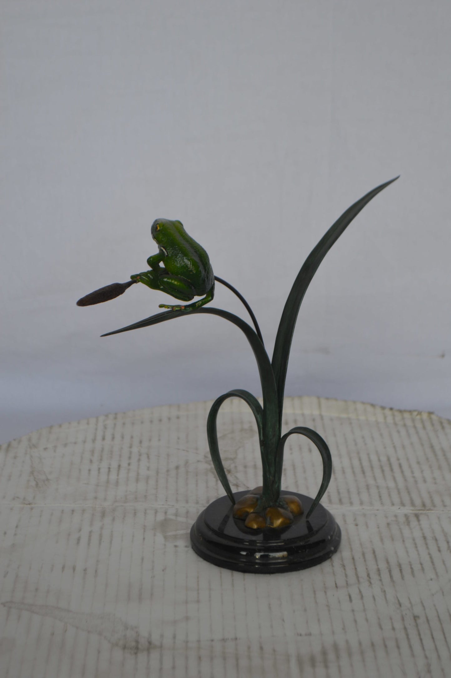 Resting Blue Frog Bronze Statue - Size: 16"L x 5"W x 12"H.