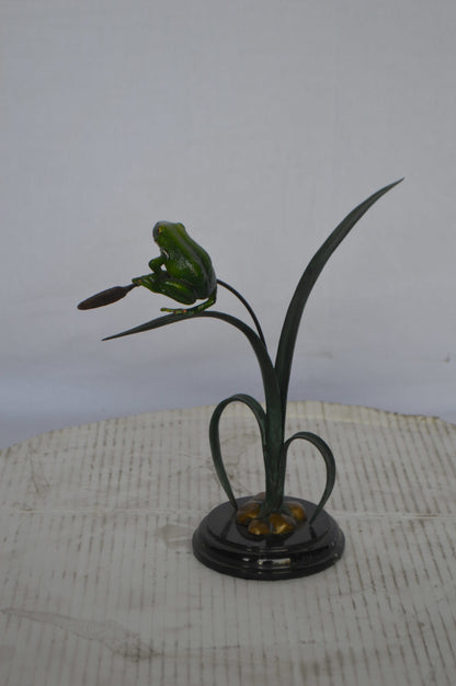 Resting Blue Frog Bronze Statue - Size: 16"L x 5"W x 12"H.