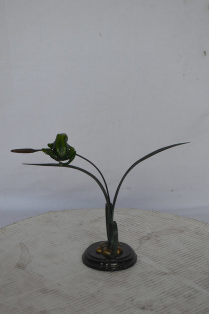 Resting Blue Frog Bronze Statue - Size: 16"L x 5"W x 12"H.