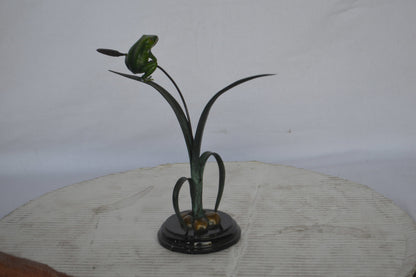 Resting Blue Frog Bronze Statue - Size: 16"L x 5"W x 12"H.