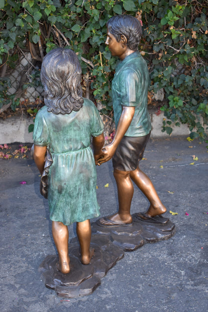 Young Compatible Couple Holding Hands Lifesize Bronze Statue   31" x 16" x 45"H