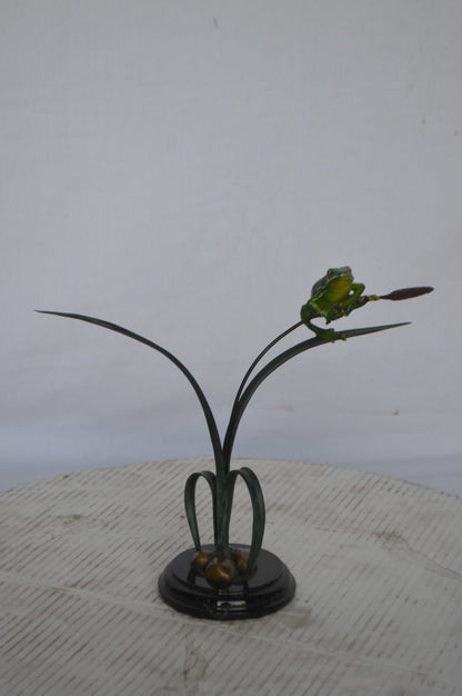 Resting Blue Frog Bronze Statue - Size: 16"L x 5"W x 12"H.