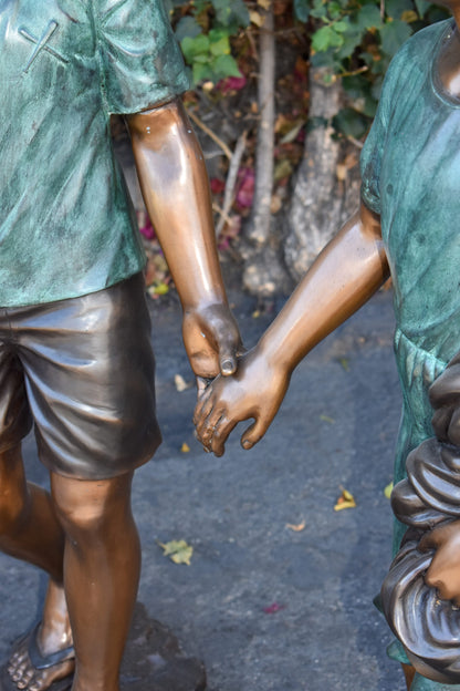 Young Compatible Couple Holding Hands Lifesize Bronze Statue   31" x 16" x 45"H