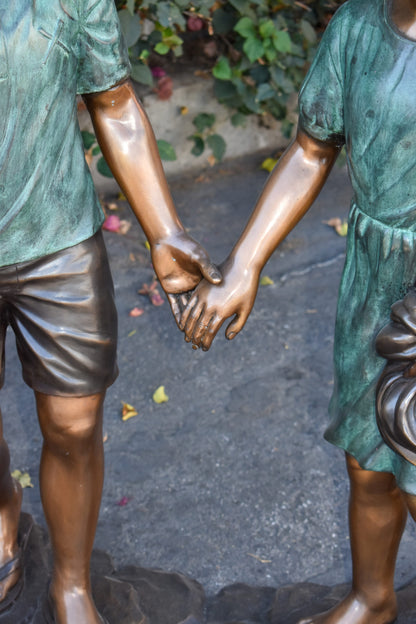 Young Compatible Couple Holding Hands Lifesize Bronze Statue   31" x 16" x 45"H