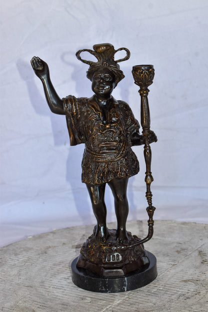 Blackamoor Candle Holder Made of Bronze Statue Mounted on Marble  9" x 4" x 17"H