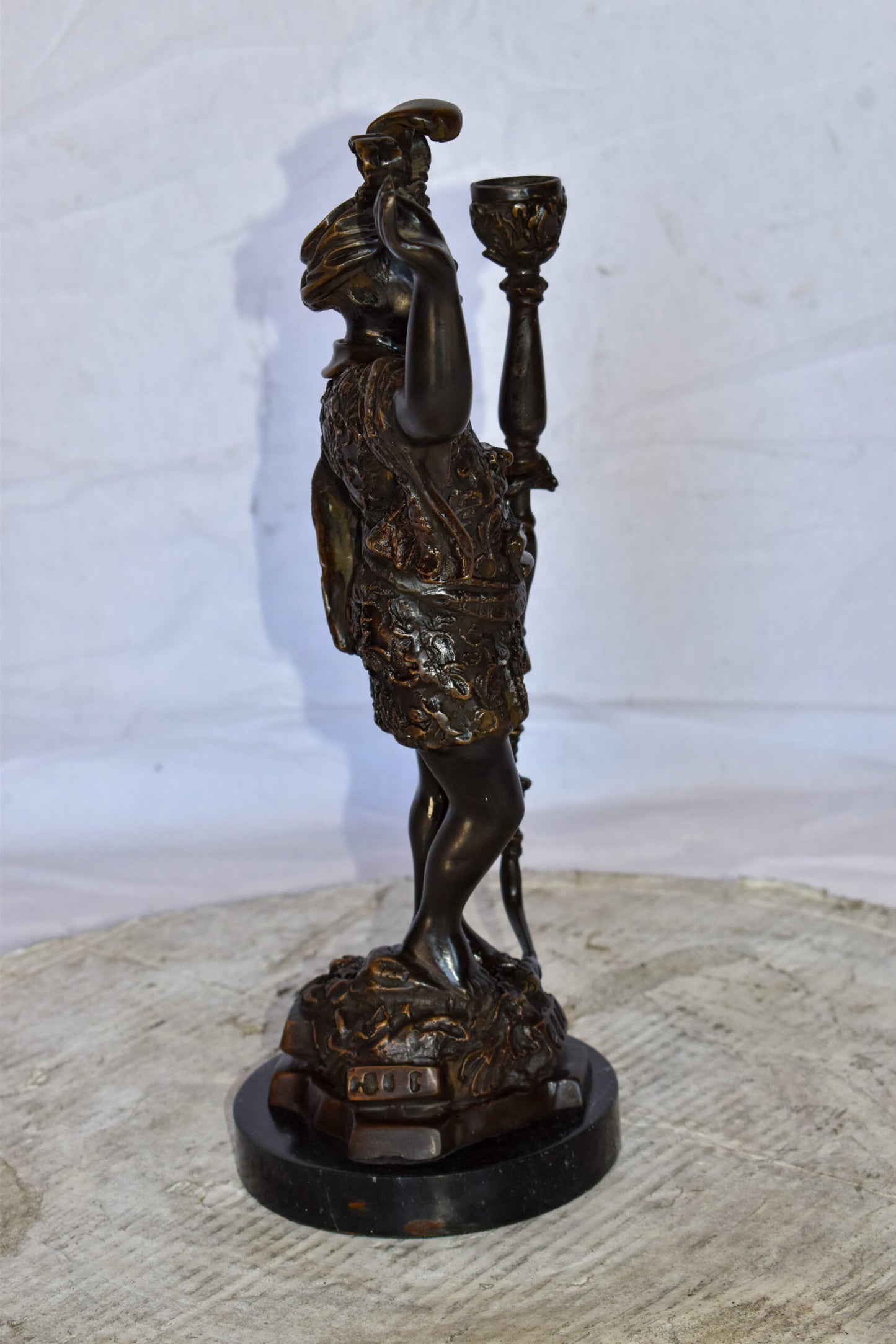 Blackamoor Candle Holder Made of Bronze Statue Mounted on Marble  9" x 4" x 17"H