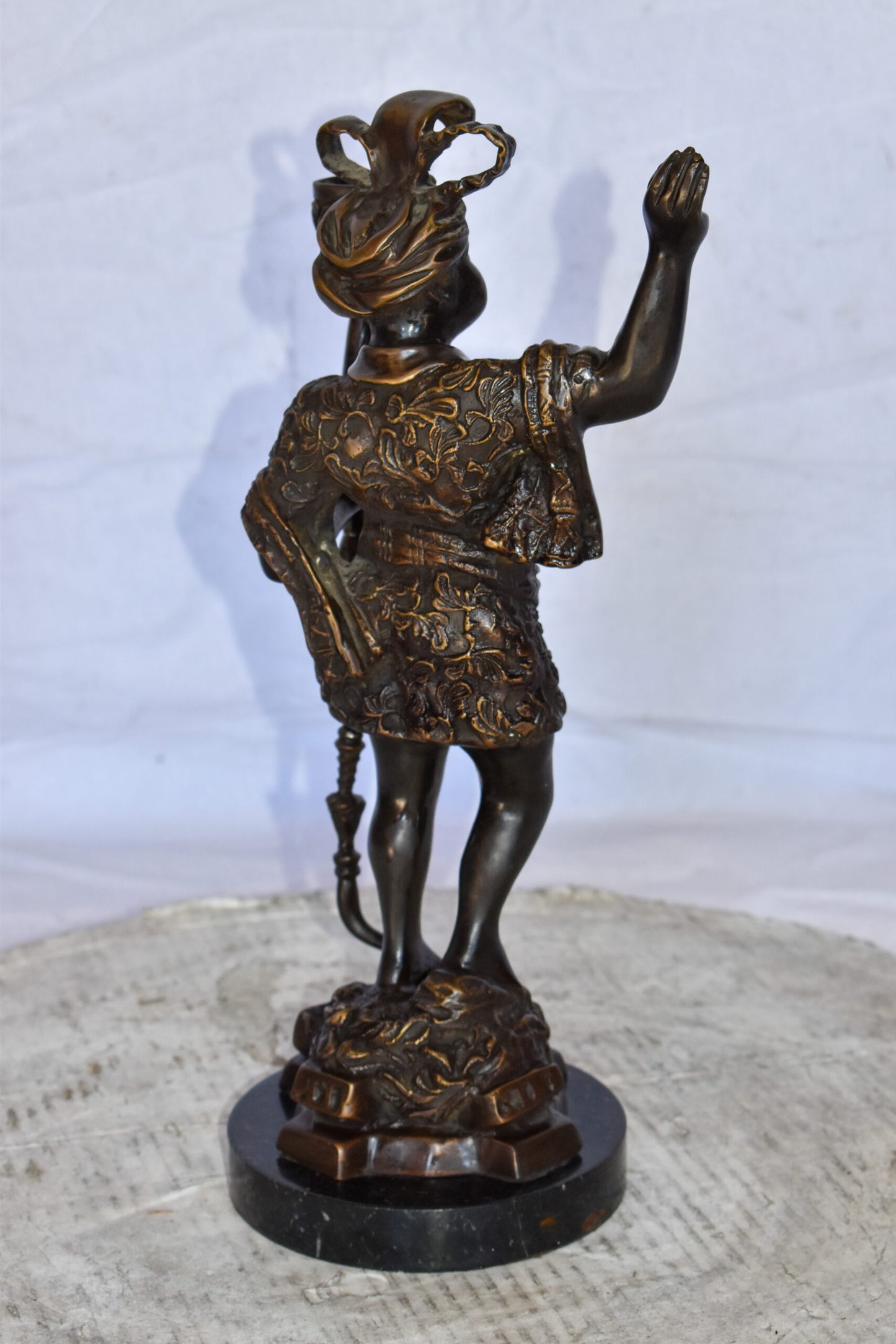 Blackamoor Candle Holder Made of Bronze Statue Mounted on Marble  9" x 4" x 17"H