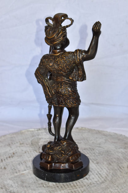 Blackamoor Candle Holder Made of Bronze Statue Mounted on Marble  9" x 4" x 17"H
