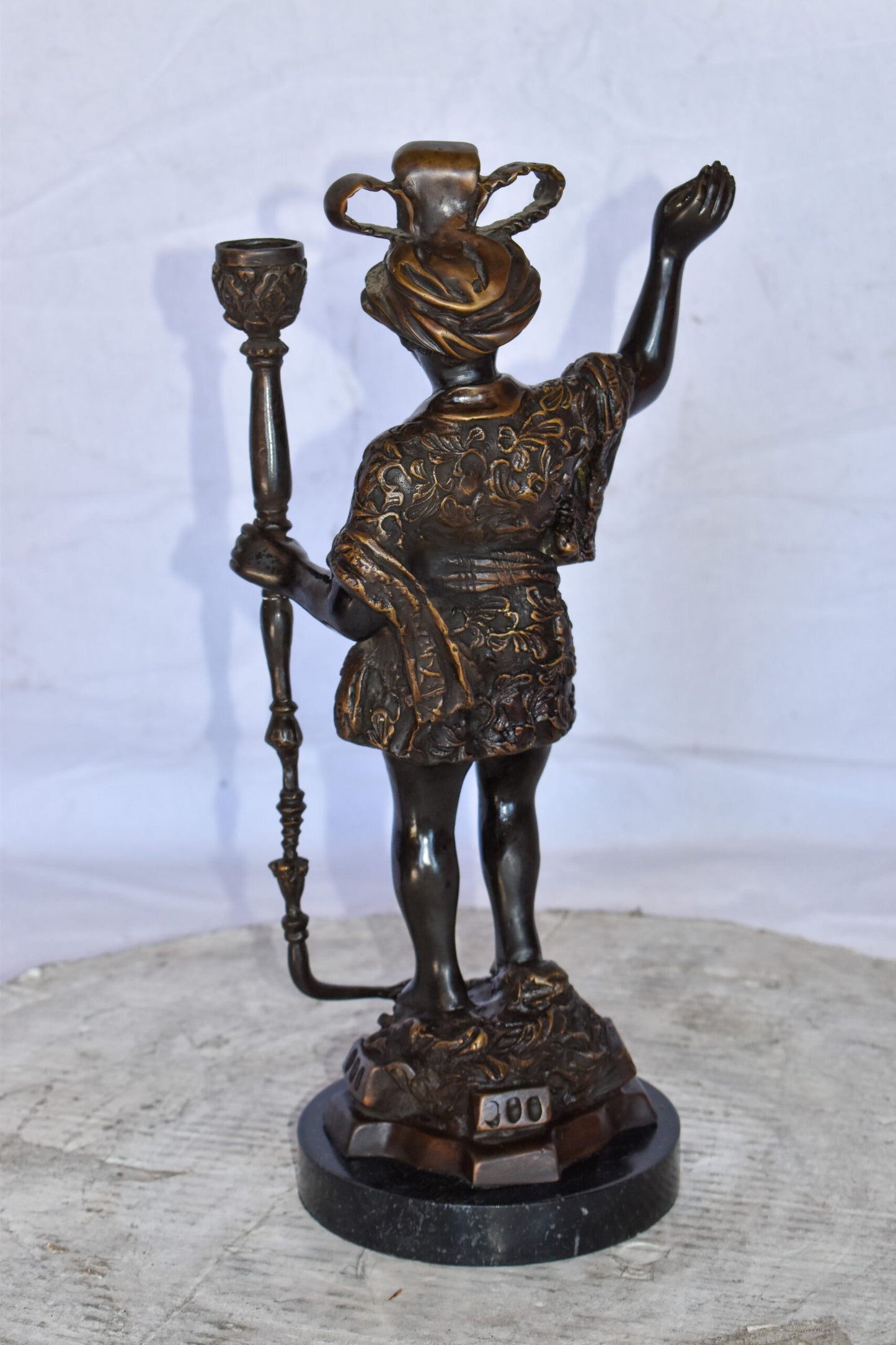 Blackamoor Candle Holder Made of Bronze Statue Mounted on Marble  9" x 4" x 17"H
