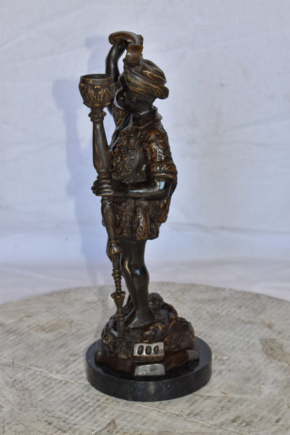 Blackamoor Candle Holder Made of Bronze Statue Mounted on Marble  9" x 4" x 17"H