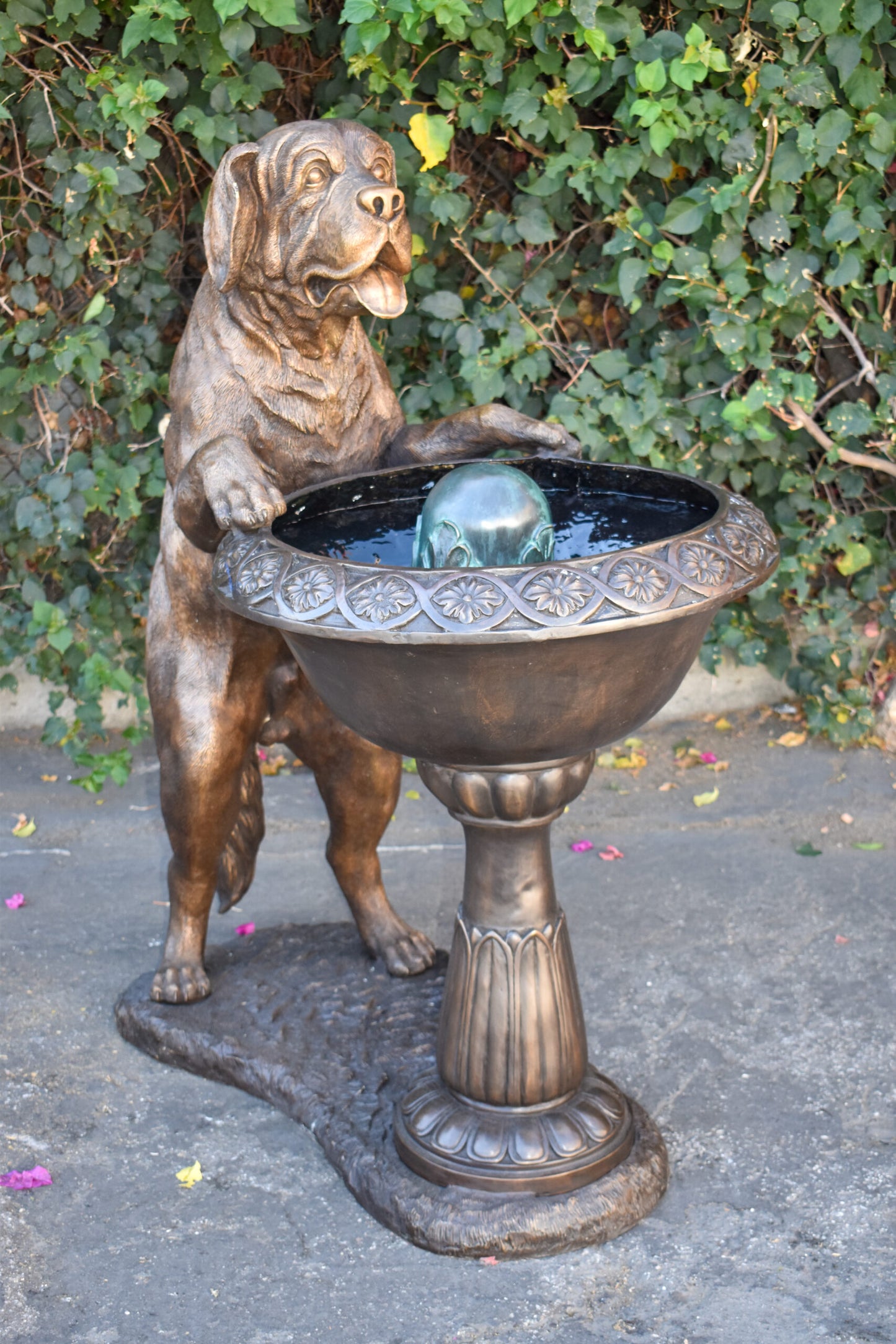 San Bernard Dog Drinking from A Water Fountain Bronze Statue  43" x 25" x 50"H