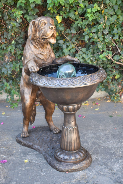 San Bernard Dog Drinking from A Water Fountain Bronze Statue  43" x 25" x 50"H
