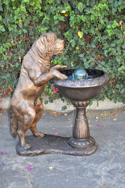 San Bernard Dog Drinking from A Water Fountain Bronze Statue  43" x 25" x 50"H