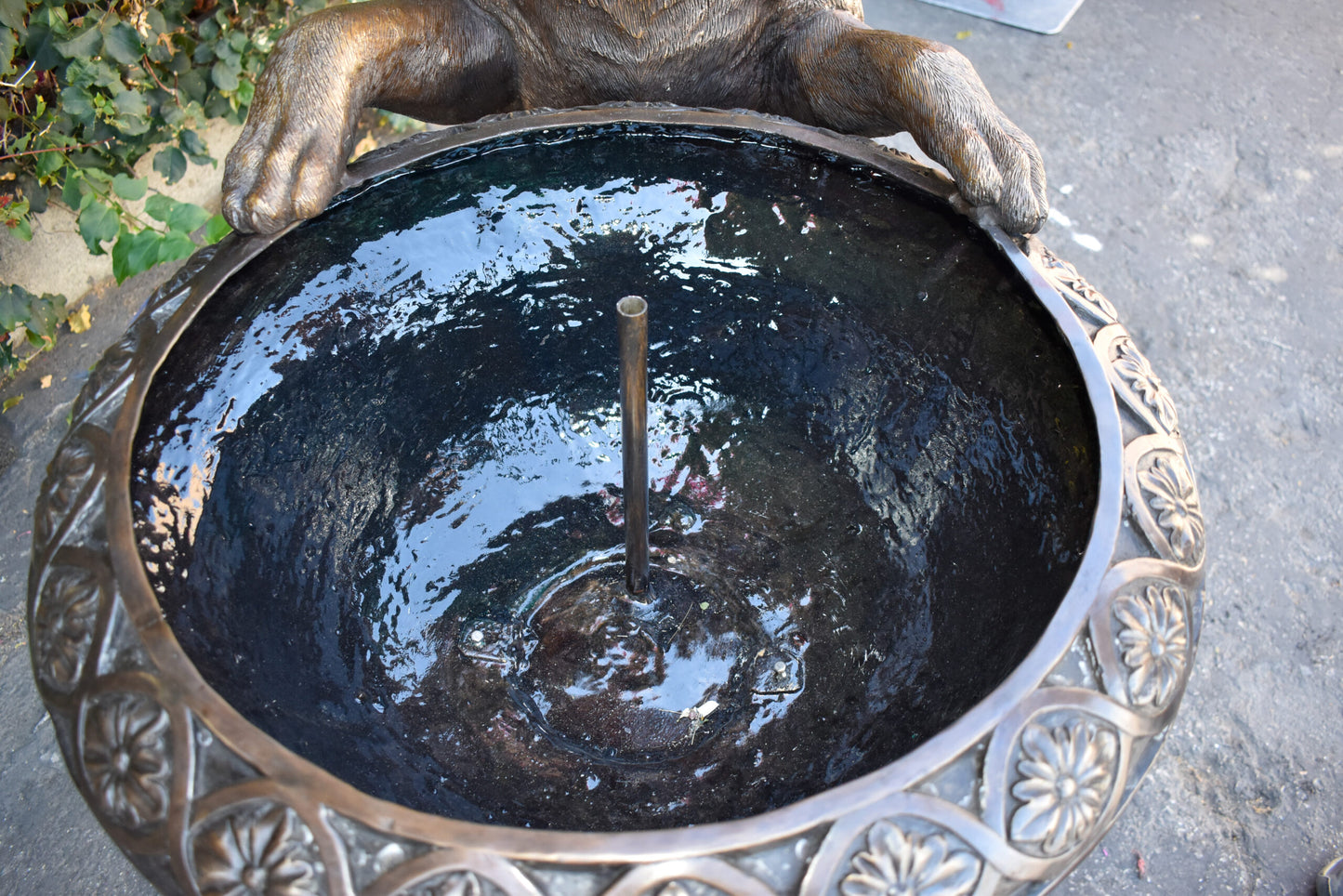 San Bernard Dog Drinking from A Water Fountain Bronze Statue  43" x 25" x 50"H