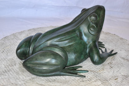 Croaking Frog Bronze Statue in Green Patina Fountain Size: 15" x 10" x 7"H